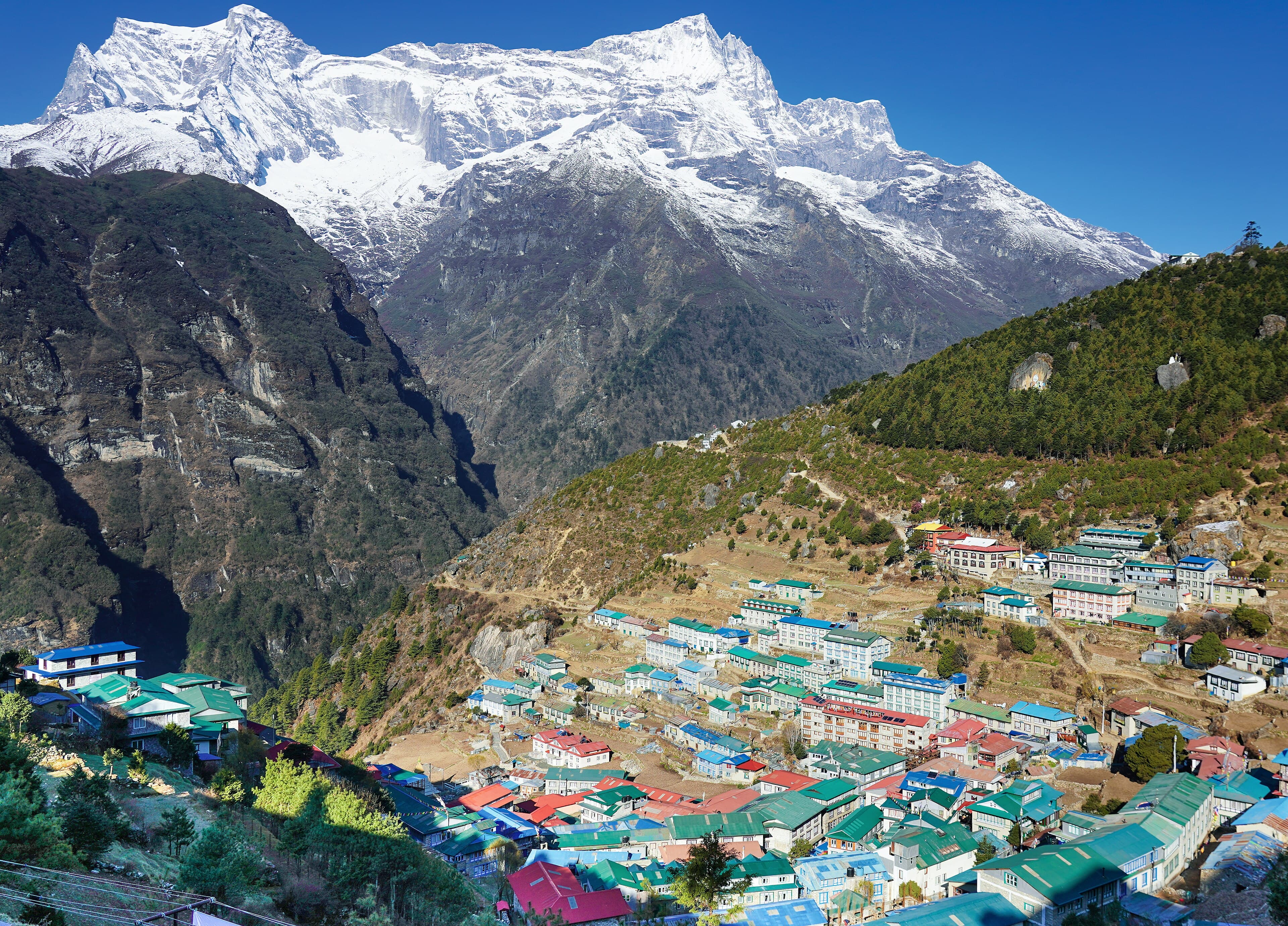 Namche Bazaar in the Khumbu, facing Kongde Ri