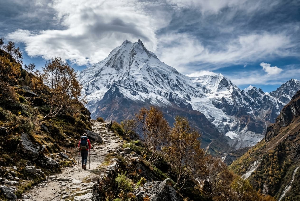Mount Manaslu and Samagaun